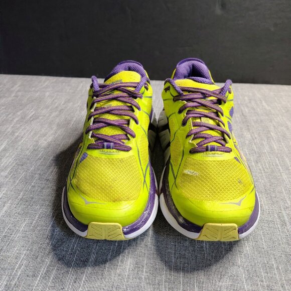 HOKA Infinite Womens Size 9.5 Neon Yellow Purple Athletic Running Shoes 1009649 - Picture 2 of 13